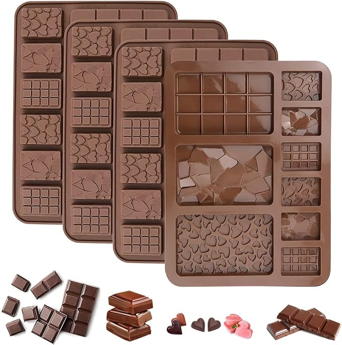 4 Pack Silicone Molds for Chocolate and Candy – Flexible Square Silicone Molds for Baking, Truffles, Butter, Wax Melts and Mini Chocolate Bars, Easy to Release and Clean