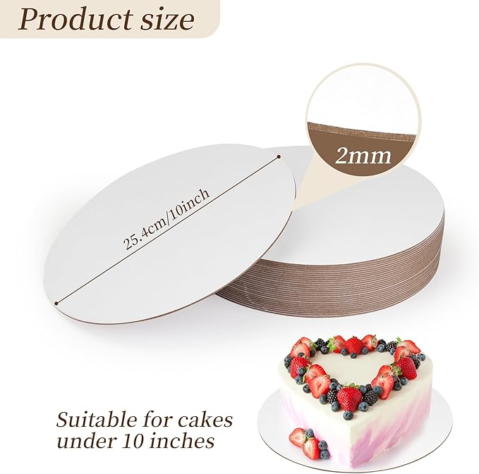 Cake Boards 30 Pcs White, 10 Inch Cake Circles Round Base, Food-Grade Cardboard Cakes Tray 2mm, Waterproof Oil-proof and Sturdy, Disposable cake Plates for Cakes DIY and bread desserts Display