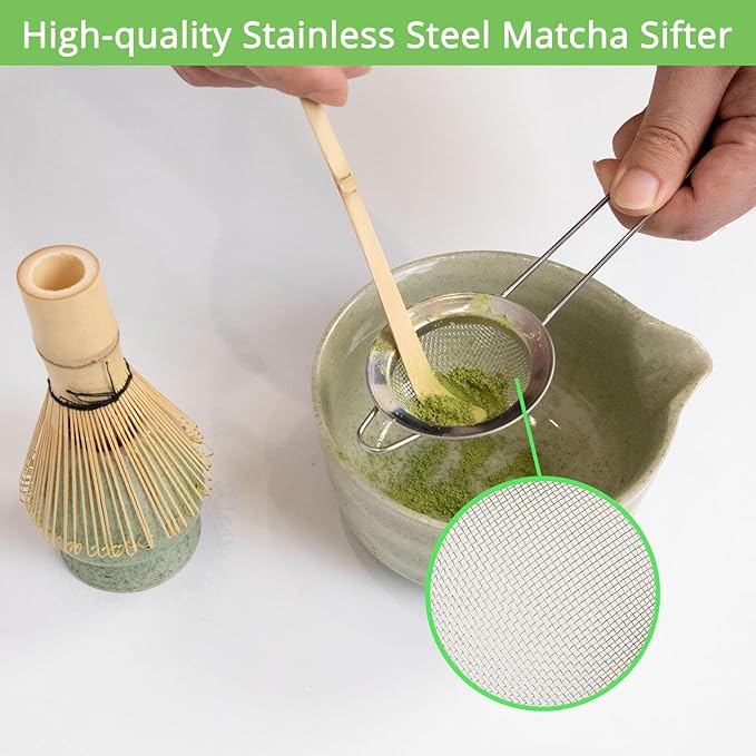 Matcha Whisk Set, Matcha Kit Set with Bowl, Whisk, Bamboo Scoop, Scoop Rest, Sifter - 5 Pcs Matcha Kit for Lover