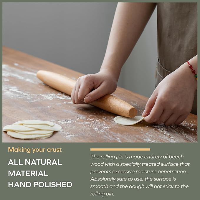 Muso Wood Wooden French Rolling Pin for Baking, Beech Wood Tapered Rolling Pin for Fondant Pie Crust Cookie Pastry(French 17.5-Inch)