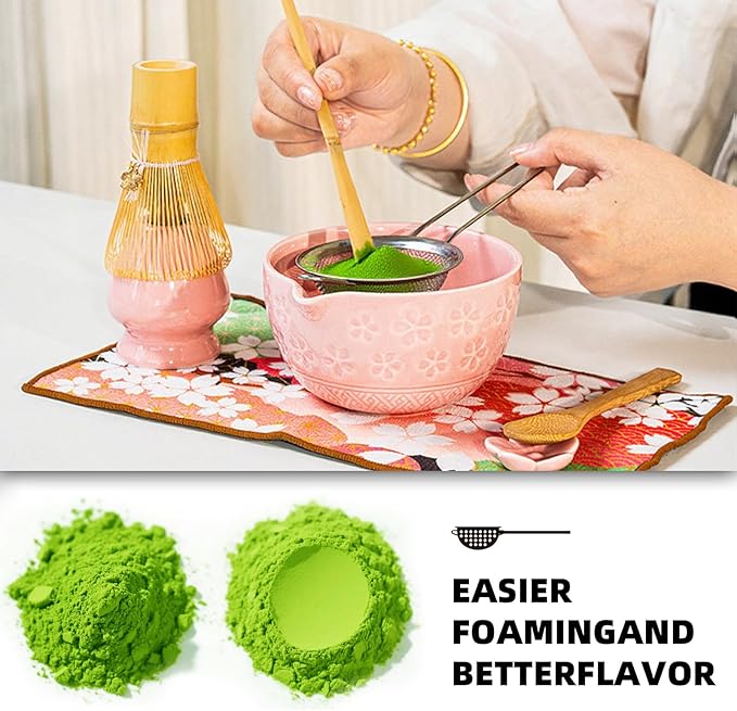 Matcha Whisk and Bowl Set, 8 PCS Matcha Kit Includes Bowl with Spout, Whisk,Holder,Bamboo Scoop and Sifter, Unique Gift for Matcha Lovers (B)