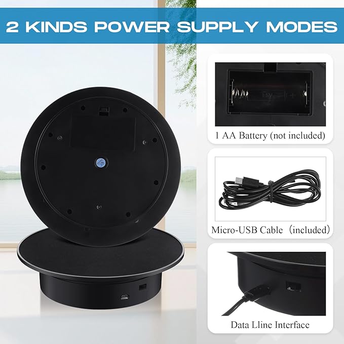 Marsui 2 Pieces Rotating Display Stand 7.87'' 360° Automatic Electric Motorized Turntable for Photography Products Jewelry Cake 3D Model Display Supplies, Battery Operated /USB Power (Suede Surface)
