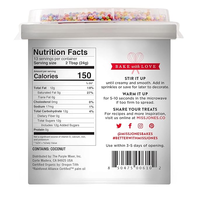 Miss Jones Baking 90% Organic Birthday Buttercream Frosting, Perfect for Icing and Decorating, Vegan-Friendly: Confetti Pop (Pack of 6)