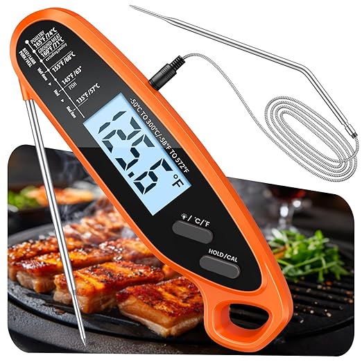 Digital Meat Thermometer for Cooking with Dual Probe, Large Backlit & Magnet, Instant Read Kitchen Food Thermometer for Turkey Candy Oven Grill BBQ Smoker Oil, Gifts Stocking Stuffers Christmas