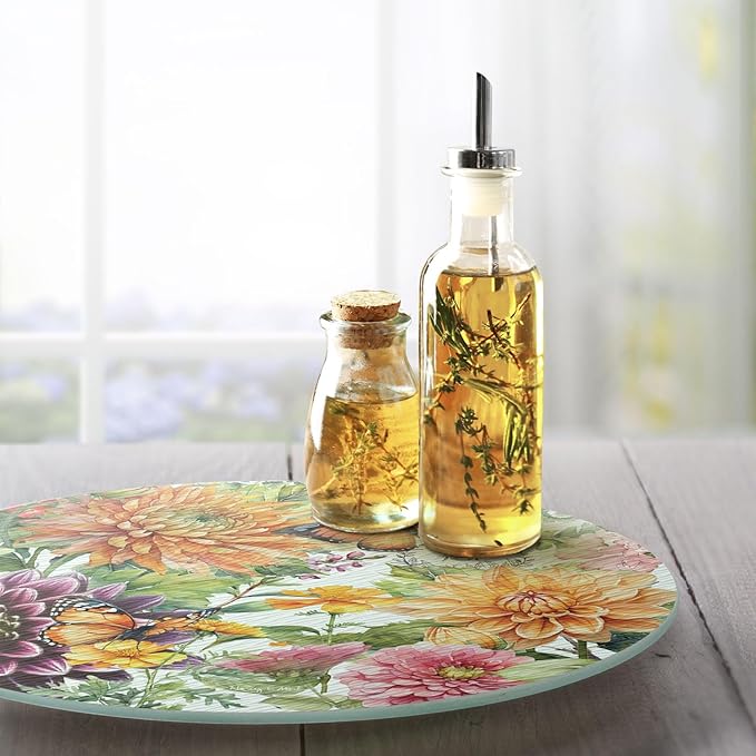 CounterArt Botanica 4mm Tempered Glass Lazy Susan Turntable 13" Diameter Condiment Caddy Cake Plate Pizza Server