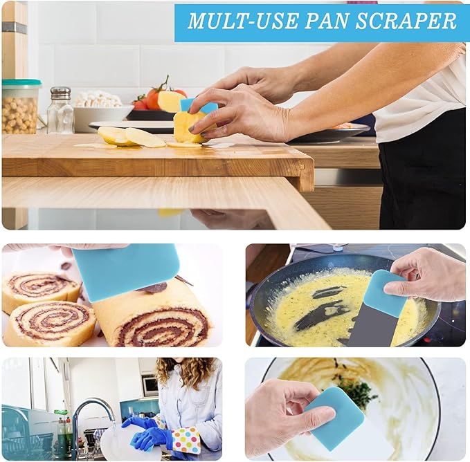 8 Pcs Pan Dish Scraper Tool Pot Food Scraper Nylon Non-Scratch Scrapers Non-Slip High Heat Resistant Cast Iron Cleaning Scrapers for Multifunctional Kitchen Grease Burnt Food