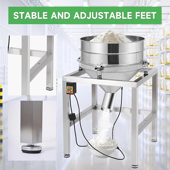 Automatic Powder Sifter Machine, 110V Electric Flour Sifter with 19.6" 40Mesh & 100Mesh Stainless Steel Screens, High-Speed Vibrating Sieve Shaker for Baking, Powder, Grain, and Food Processing