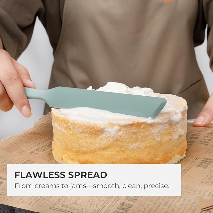 Elihome Skinny Silicone Jar Spatula Spreader, BPA Free,Heat-Resistant Scraper, 10in Long Narrow Stirring Stick, Seamless Flexible Peanut Butter Spreader for Scraping Icing and Jam (Sage Green)
