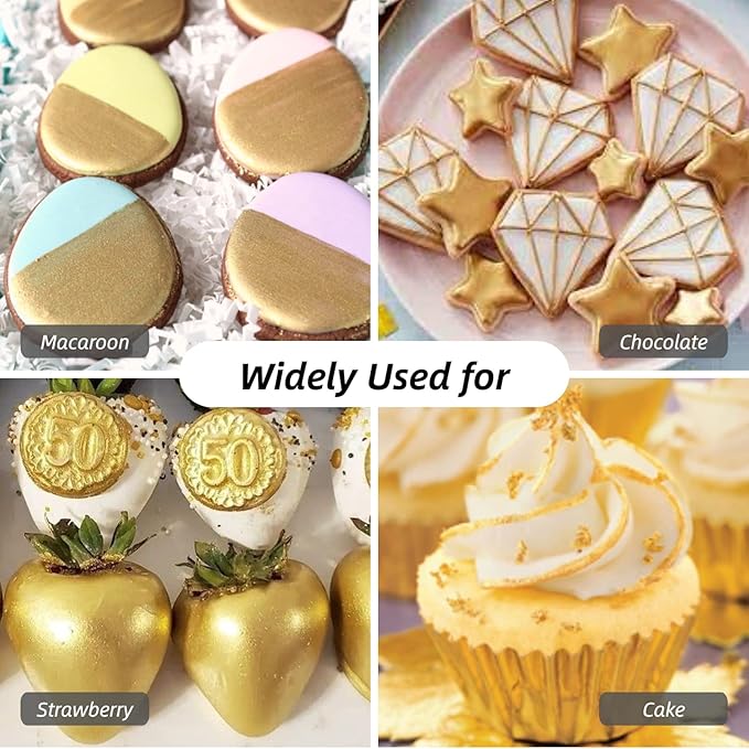 Gold Luster Dust Edible Shimmer Powder - 8g Food Grade Tasteless Edible Gold Cake Dust Paints for Chocolates, Drinks, Metallic Golden Food Coloring for Cake Decoration, Desserts, Vegan