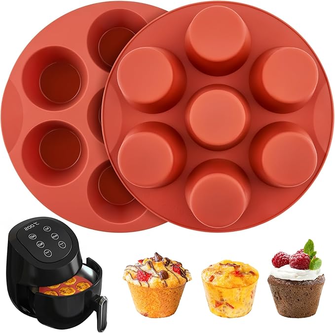 JOERSH 2-PK Egg Bites Silicone Mold for Air Fryer, Non-Stick 7 Cups Air Fryer Egg Muffin Pan Baking Cupcake, Muffin Cake, Tart, Frittata, Quiche