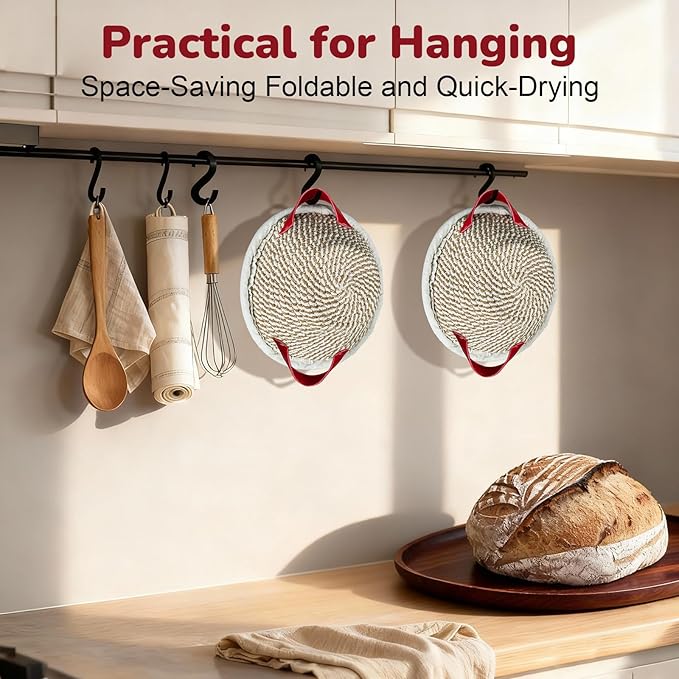 Banneton Bread Proofing Basket Set, 2 Pack Cotton Rope Sourdough Baskets with Liners, Cloth Covers & Silicone Baking Mat, Sourdough banneton basket for Sourdough Baking Supplies