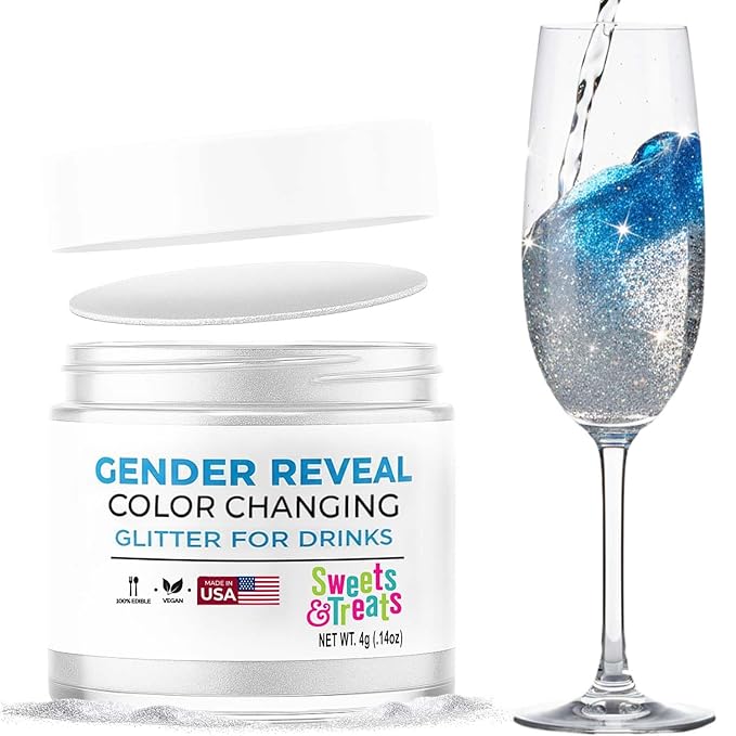 Sweets & Treats Boutique Gender Reveal Decorations Edible Glitter for Drinks, Magical Ideas, Surprise Boy or Girl Sprinkles as Drink Brew Glitter, Baby - Blue