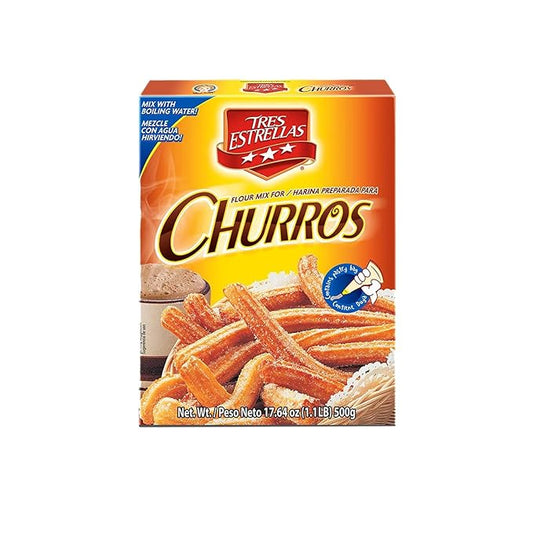 TRES ESTRELLAS, Harina preparada para Churros, Homemade, Churro Mix, Rápida y Fácil de Hacer, 17.6 oz, Pack de 12