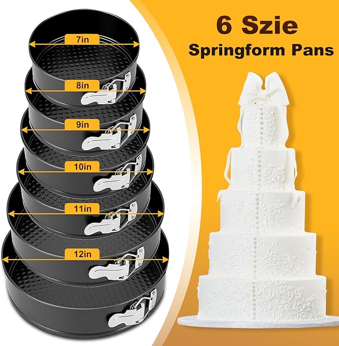 Springform Cake Pan, Cake Pan with 6 Different Size (7,8,9,10,11,12 inch), Cake Molds for Baking with Removable Bottom, Non-Stick Bakeware for Effortless Baking and Easy Release (6)