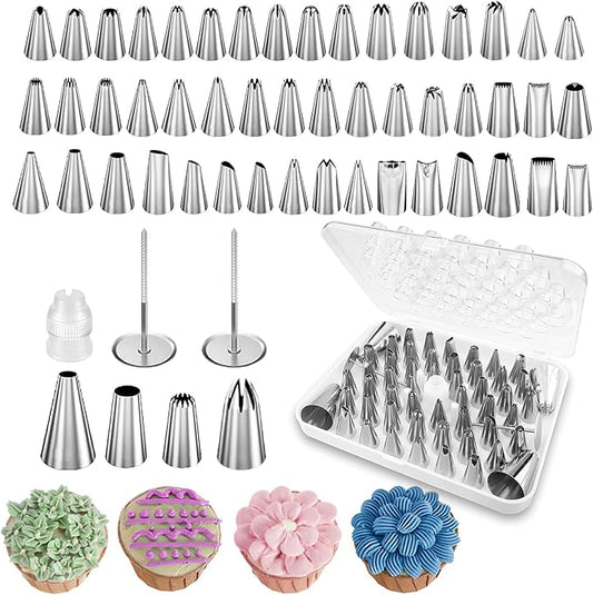Suuker Piping Tips Set, 55 Pieces Cake Decorating Supplies Kits with 4 Large Icing Tips, 48 Standard Frosting Tips for Cake Decorating, Cupcakes with Storage Box