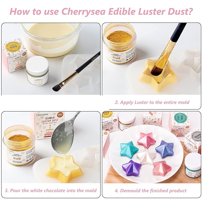 Edible Luster Dust Rose Gold10 Grams, Food Grade Cake Luster Dust Tasteless Dessert Dusting Powders for Baking Cherrysea Food Coloring Powder for Cupcakes, Cake Pops,Fondant,Chocolate, Candy