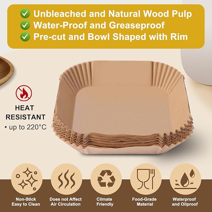 200Pcs 6.3” Air Fryer Liners Disposable Parchment Liners Square, Non-Stick Air Fryer Liners Parchment Paper for Microwave