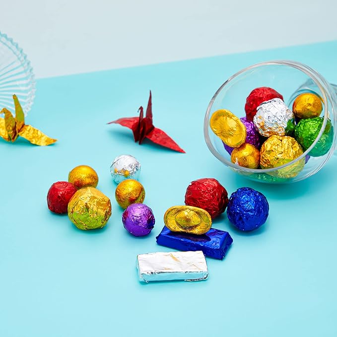 600pcs Aluminium Foil Paper Chocolate Candy Wrappers Wrapping Papers Square Sweets Lolly Paper Food Candy Tin Foil Wrappers for Candy Packaging Decoration (4 by 4-Inch) 6 Colors