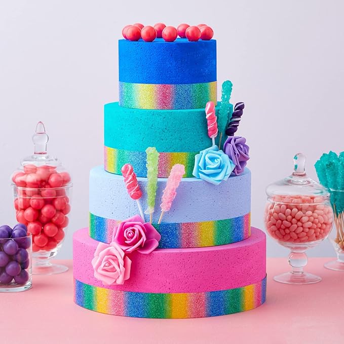 Juvale Round Foam Cake Dummy - Wedding Cake Display Platform - Stackable Tier Stacking Kit - Practice Decorating Supplies - 6", 8", 10" & 12" Tiers, 16" Tall