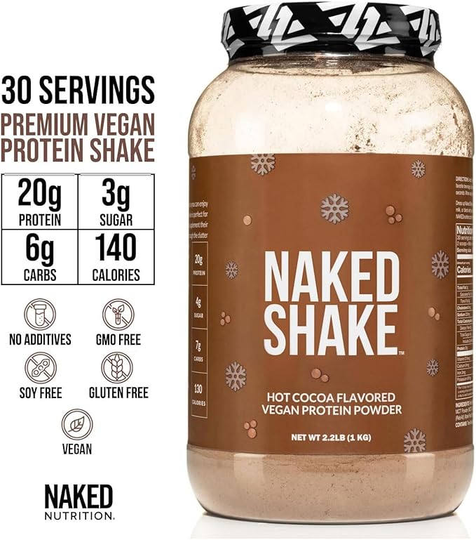 Naked Shake - Hot Cocoa Protein Shake - Plant Based Protein Powder with Mct Oil - Gluten-Free, Soy-Free, No Gmos Or Artificial Sweeteners - 30 Servings