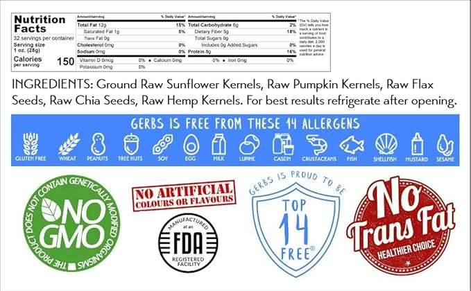 Gerbs Super 5 Seed Meal 2 lbs. | Finely Ground, No Artificial Additives, Resealable Bag | Hearty & Nutty Texture for Baking & Smoothies | Top 14 Allergen-Free