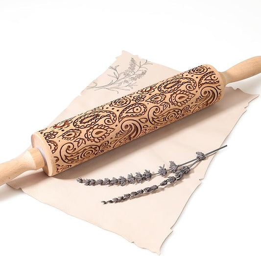17" Premium Wooden Rolling Pins for Baking with European Embossed Designs | 3mm Deep Springerle Cookie Molds | Christmas Rolling Pin & Baking Gifts for Women | Includes 3-in-1 Cleaning Brush
