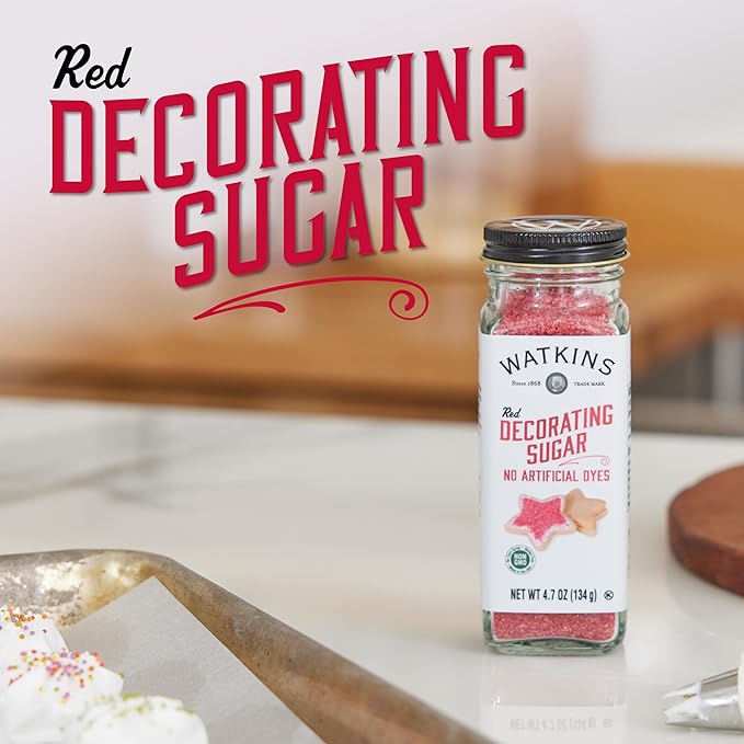 Watkins Red Decorating Sugar (No Artificial Dyes), Non-GMO, Kosher, 4.7 Ounce Jar, 1-Pack