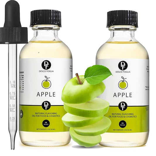 Dolce Flav Apple Extract – 2 Ounce Oil-Soluble Kosher, Sugar-Free, Concentrated Crisp Apple Flavoring for Baking, Chocolates & Desserts, Includes Measured Dropper, Pack of 2