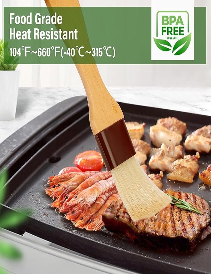 Pastry Basting Brush for Baking 2 inch,Natural Boar Bristle Food Grade Brush,Heat Resistant Cooking Brush for Oil and Sauce,Non Shedding Bristles for Butter Egg Wash Marinades BBQ Grill Barbecue