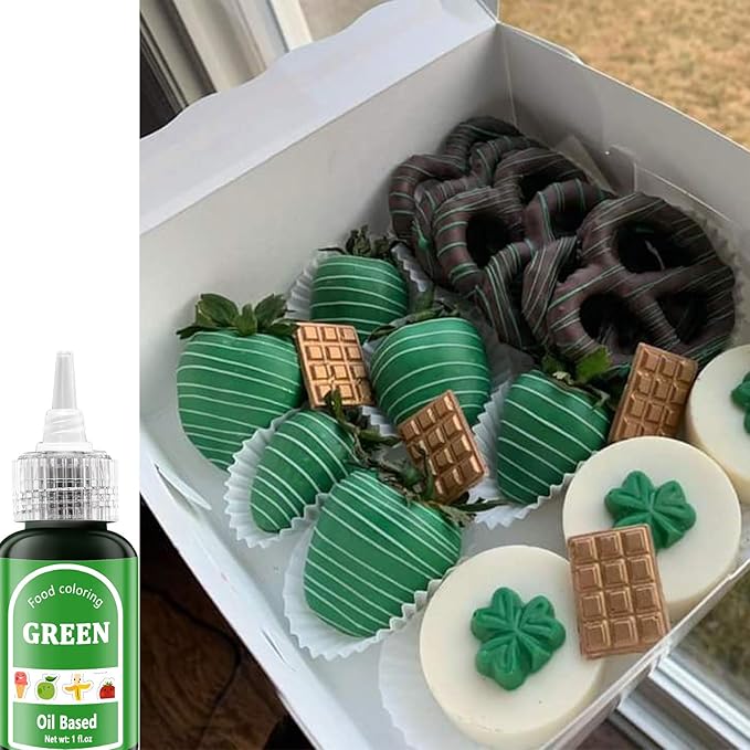 Green Oil Based Food Coloring for Chocolates Melts - 30ML Tasteless Liquid Edible Oils Food Dye Candy Cookies Decorating,Vivid Oil Food Color Baking Frosting Cake Decorations,Soap,Cosmetics, Non-GMO