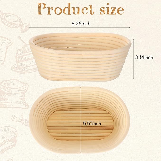 Gejoy Oval Banneton Bread Proofing Basket Set of 8, Sourdough Bread Baking Bowl Kit with Cloth Liners and Dough Scrapers Natural Rattan Banneton Sourdough Bowl Basket for Bakers(8 Inch)