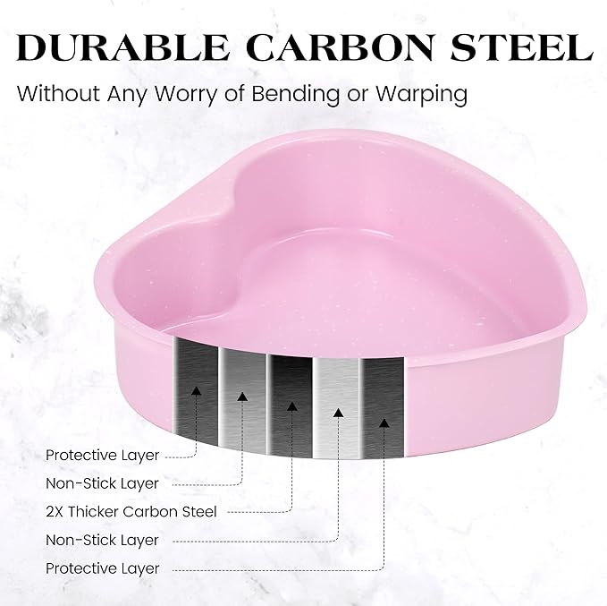 Heart Shaped Cake Pans 6 Inch 8 Inch Nonstick Cake Pan for Baking Carbon Steel Small large Heart Molds Set (Pink)