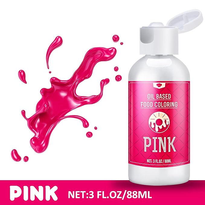 Oil Based Food Coloring for Chocolate - 88ml Vivid Fat Soluble Food Coloring for Candy Melts, Baking, Cake, Cookie - Liquid Tasteless Food Colour Dye for Butter, DIY Fondant and Macaron (Pink)