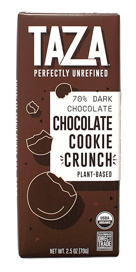 Taza Chocolate Organic Smooth & Crunchy Bars 70% Stone Ground, Chocolate Cookie Crunch 2.5 Ounces (10 Count), Vegan