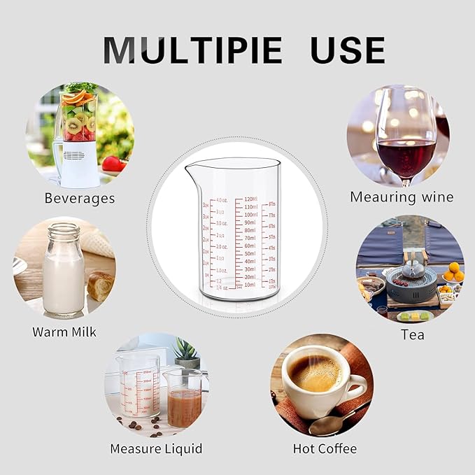 Measuring Cup 120ml (4OZ), Made of High Borosilicate Glass, V-Shaped Spout 4 oz Measuring Cup, Glass Liquid Measuring Beaker