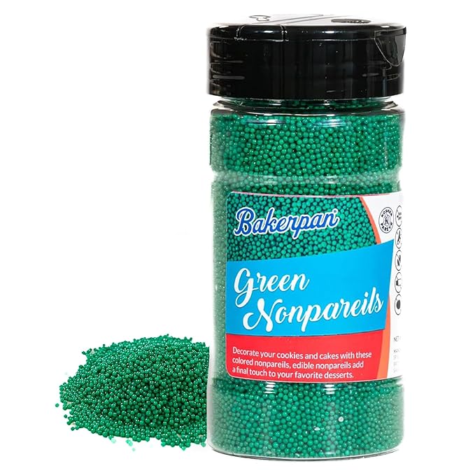 Bakerpan Green Nonpareils Sprinkles - 7 Ounces Green Sprinkles for Cake Decorating, Edible Nonpareils for Cupcakes, Ice Cream (Made in USA)