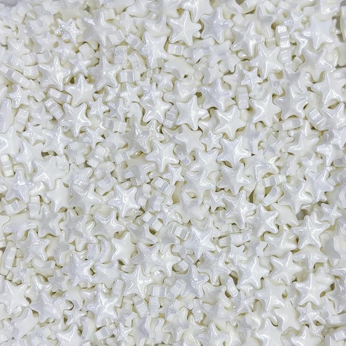 Dynastang Mixed Size White Stars Sprinkles Edible Stars Cake Decorating Stars Cake Decorations Cupcake Toppers Cookie Decorating Perfect for Cakes, Cupcakes, Desserts Toppings 3OZ
