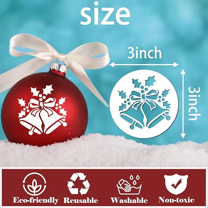 Small Christmas Stencils for Painting on Wood, 3x3” Reusable Holiday Xmas Templates Stencil for DIY Crafts Ornament Wood Window Cards Scrapbook Christmas Tree Décor (58Pieces 3in Round)