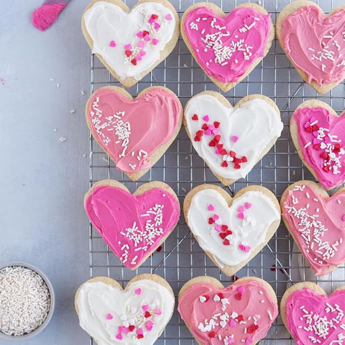 Heart Sprinkles Valentines Edible Sprinkle Mix Red White Heart Shapes Nonpareils Pastel Sprinkles for Cake Decorations Baking Ice Cream Cookies Cupcake Topper 6 Packs