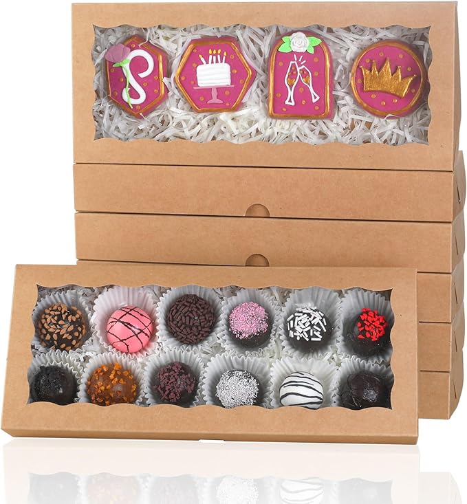 15pcs 12x5x1.5 Inch Borwn Cookies Boxes with Window Bakery Boxes Macaron Boxes Cakesickle Boxes Chocolate Truffle Boxes Donut Treat Boxes for Christmas Valentine's Easter Mother's Day