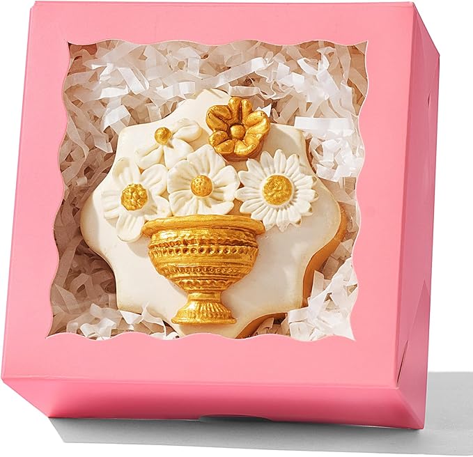 50PCS 4x4x2 Inches Pink Bakery Boxes with Clear Window Ideal for Packaging Cookie, Strawberry, Macaron, Ores, Chocolate Truffles, Donut, Pie Treat Boxes for Party Wedding Valentine's Birthday
