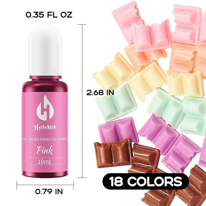 Oil Based Food Coloring for Chocolate – 18 Colors x 10ml Concentrated Oil Food Dye for Melting Chocolate, Candy Melts, Cake Pops, Strawberries & Baking