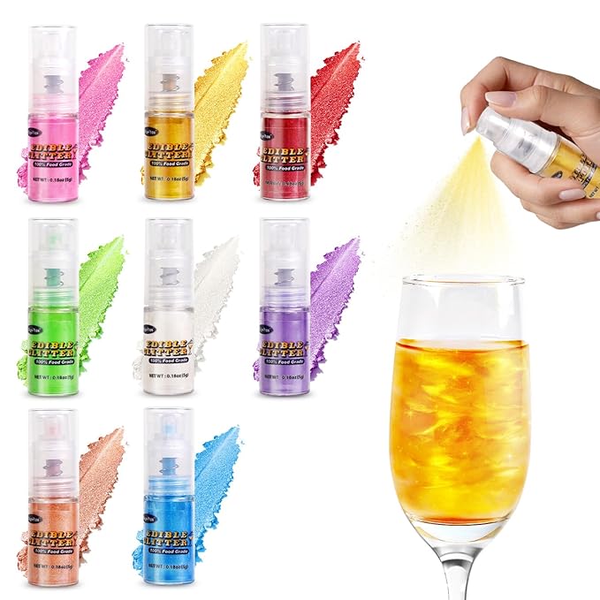 Gold Edible Glitter Spray 5g, Shimmer Edible Glitter for Cocktails, Food Grade Luster Dust for Beverages & Cake Decorating, Drinks, Baking, Chocolate