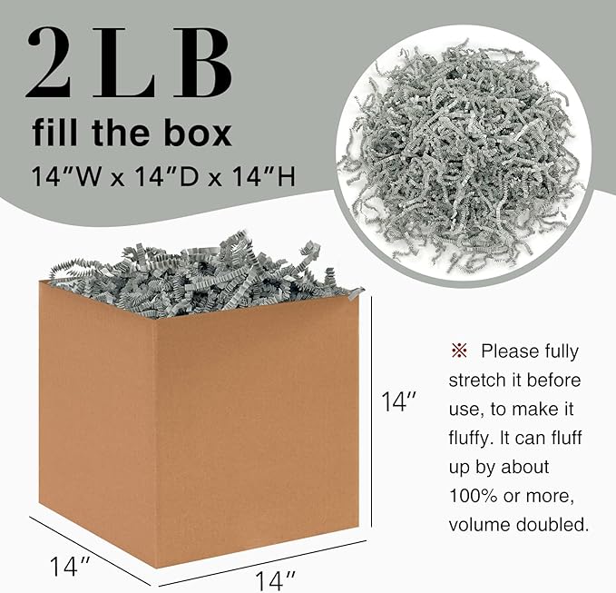 2LB Crinkle Paper Shred Filler for Bag Gift Box Basket Confetti Paper Shreded Stuffing Decorations(Grey)