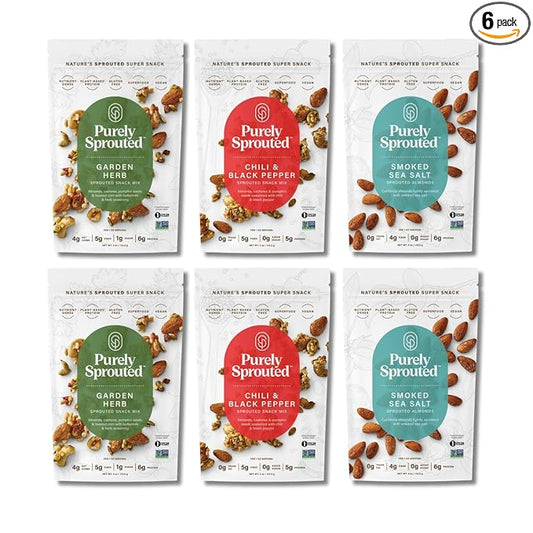 Purely Sprouted Savory Sampler, Non-GMO Superfood for Healthy, Certified USDA Organic, Gluten-Free Snacking (4 oz, 6 pack)