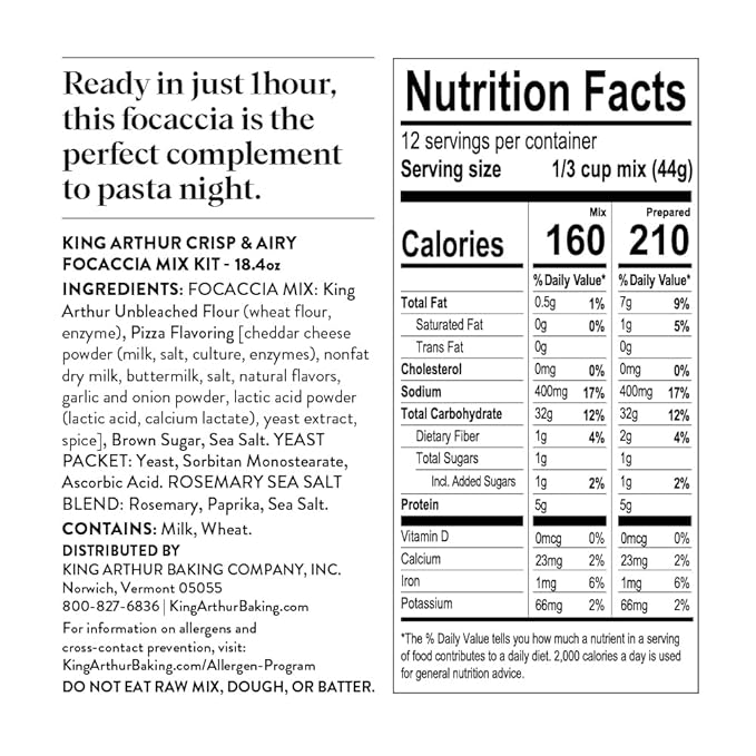 King Arthur Baking Company Crisp & Airy Focaccia Mix Kit 18.4 oz., Baking Mix - Ready in 1 hour