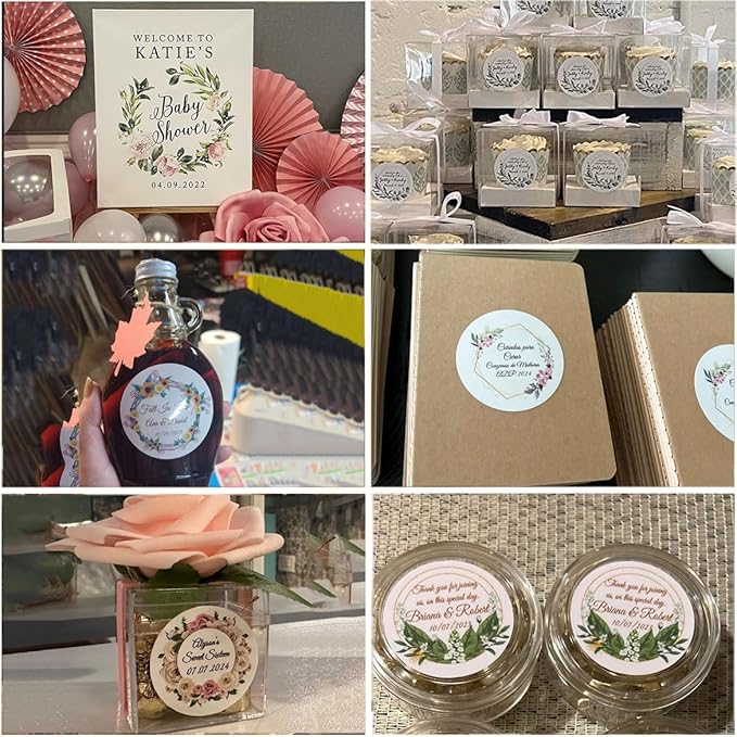Custom Stickers for Weddings, Birthdays & Businesses - Personalized Labels with Your Logo - Waterproof, Fade and Heat Resistant - Pack of 100-1000 (Wreath O, 1.5 Inch)