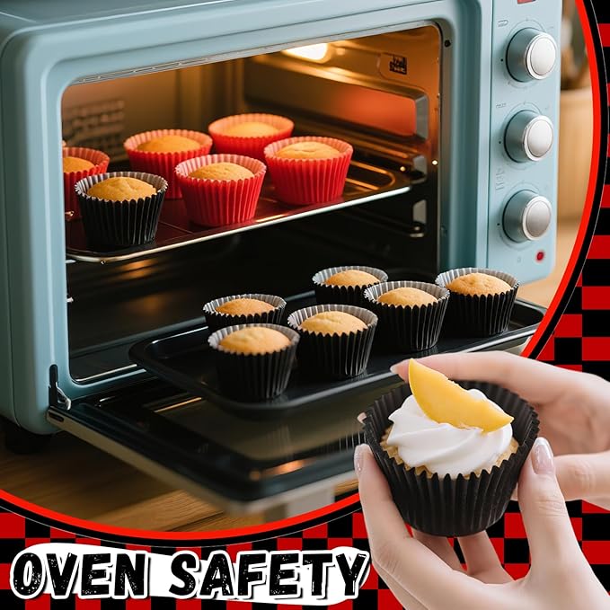 200PCS Red and Black Cupcake Liners Mini Muffin Baking Cups Wrappers for Gothic Birthday Party Supplies Disposable Cupcake Papers for Red Black Casino Theme Party Decorations