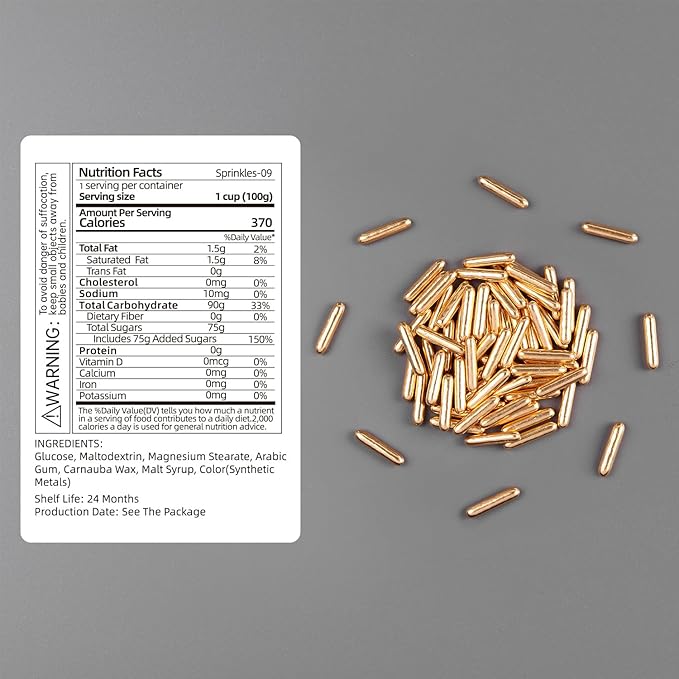 Cobakey Bright Gold Sprinkles for Cake Decorations 100g/ 3.52oz Rods Metallic Pearl Sugar Sprinkles for Cupcake Toppers Wedding Party Valentines Halloween Christmas Supplies