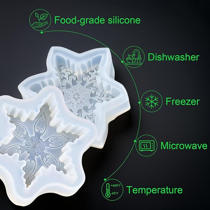 Snowflake Silicone Molds Christmas Snowflake Soap Molds Snowflakes Candle Mold 3D Christmas Silicone Chocolate Mold for Making Handmade Soaps Candles Bath Bomb Cookie Cake Candy Chocolate (2 White)